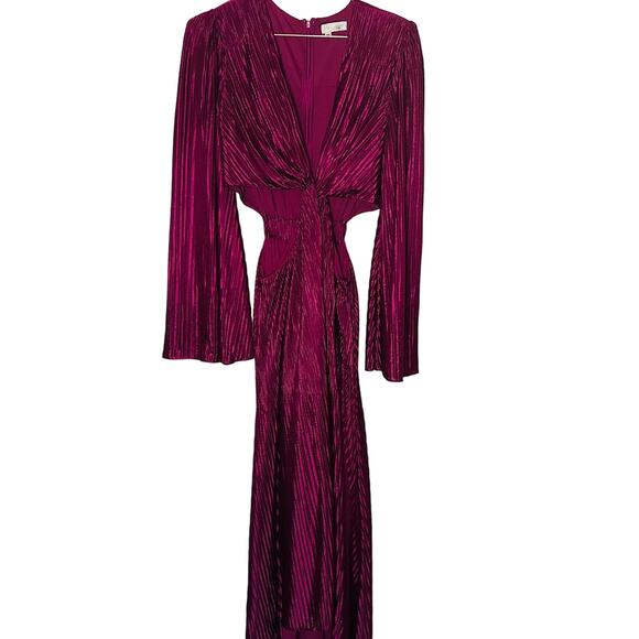 RAMY BROOK Kimberly Purple Metallic Accordion Pleat Corded Waist Cutout Dress M - Picture 5 of 13